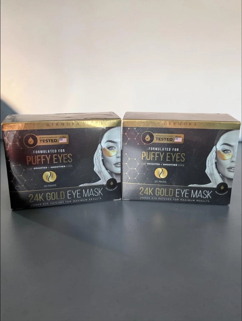 Dermora 24K Gold Eye Mask Under Eye Patches Lot of 2 – 20 Pairs Each | New